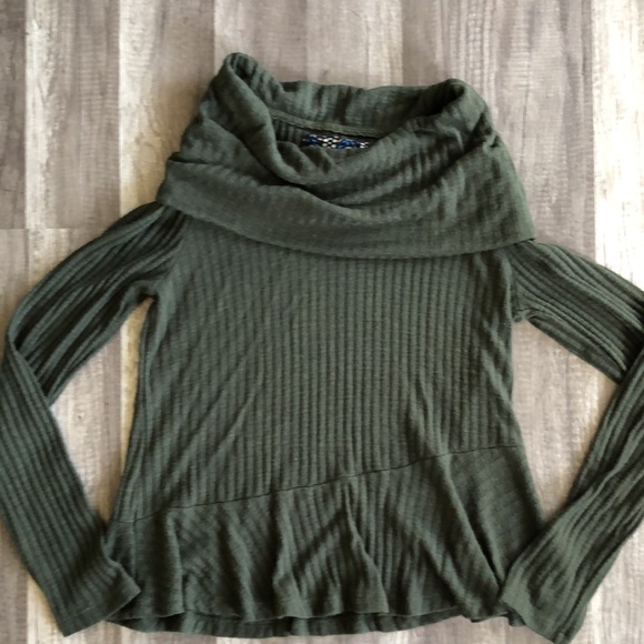 Maeve by Anthropologie Green Winterscape Long Sleeve Cowl Neck Peplum Top M - Picture 3 of 9